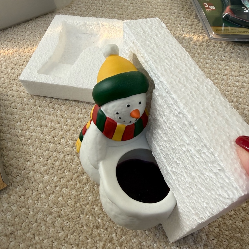 PartyLite Snowman Candle Holder with Green and Yellow Accents